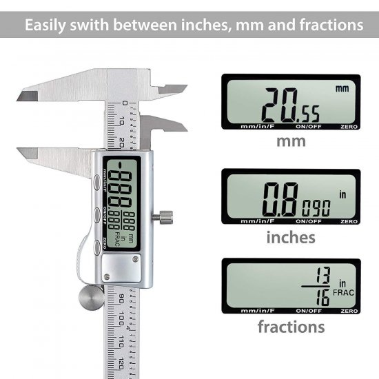 Digital Vernier Caliper Stainless Steel Electronic Caliper Fractions/inch/Metric Conversion Measuring Tool - Click Image to Close