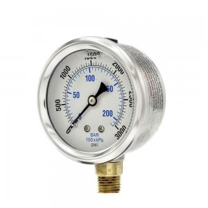 Glycerin Filled Industrial Bottom Mount Pressure Gauge with Stainless Steel Case