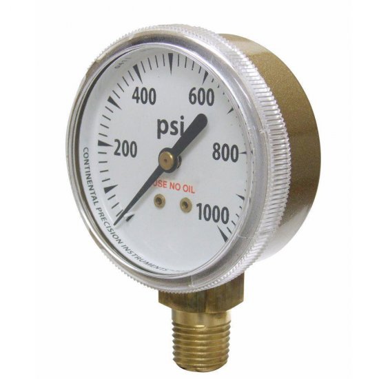 Gauge with 0-1000 PSI and 1/4-Inch NPT Bottom Mount Gold Steel Case - Click Image to Close