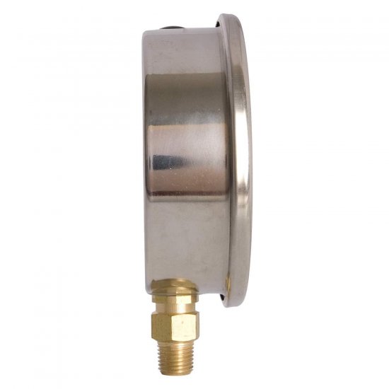 4" Oil Filled Vacuum Pressure Gauge - Stainless Steel Case, Brass, 1/4" NPT, Lower Mount Connection - Click Image to Close