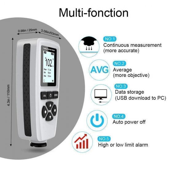 Car Coating Paint Thickness Gauge Meter Digital Handheld with Backlight LCD Display - Click Image to Close