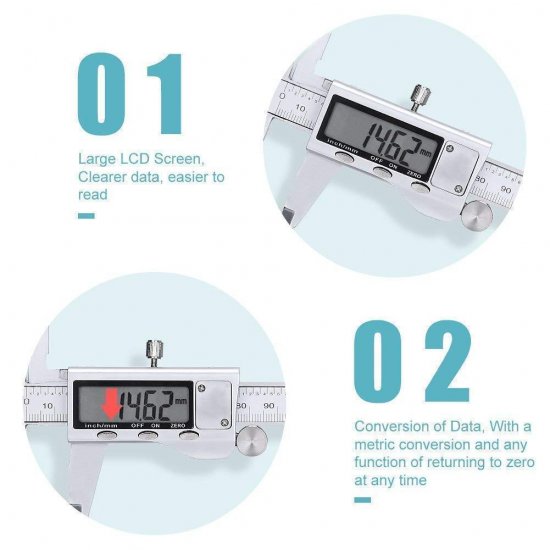 Stainless Steel Caliper 150mm/0-6 inch Measuring Tools with Extra-Large LCD Screen - Click Image to Close