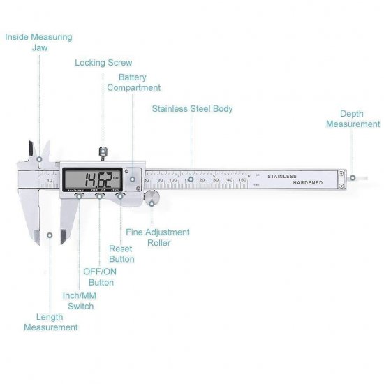 Stainless Steel Caliper 150mm/0-6 inch Measuring Tools with Extra-Large LCD Screen - Click Image to Close