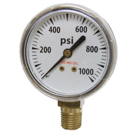 Gauge with 0-1000 PSI and 1/4-Inch NPT Bottom Mount Gold Steel Case - Click Image to Close