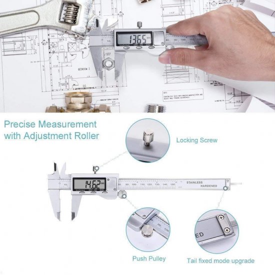 Stainless Steel Caliper 150mm/0-6 inch Measuring Tools with Extra-Large LCD Screen - Click Image to Close