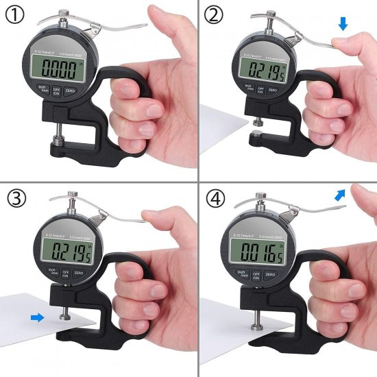 Digital Thickness Gauge 0.5 inch/12.7mm, 0.0005"/0.01mm, Thickness Meter Precise Electronic Micrometer with LCD Display - Click Image to Close