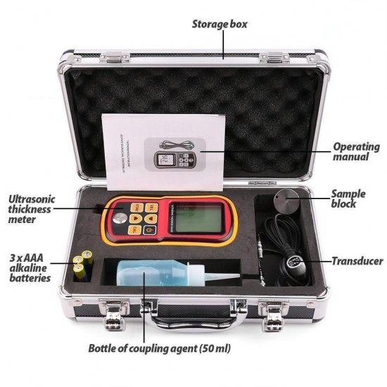 Digital Ultrasonic Thickness Gauge Tester Meter, Range 1.2-220mm, with Hard Storage Box - Click Image to Close