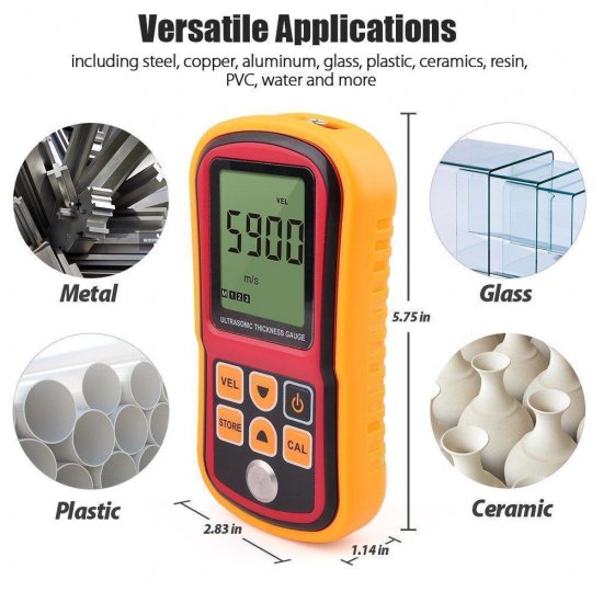 Digital Ultrasonic Thickness Gauge Tester Meter, Range 1.2-220mm, with Hard Storage Box - Click Image to Close