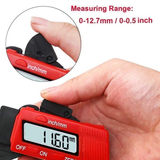 Mini Portable High-Resolution Carbon Fiber Composite Digital Thickness Gauge to Display Thickness in Decimal Inches or Millimeters on Large 8mm LCD Ranging from 0.01 mm/inch to 12.7mm/0.5” - Click Image to Close