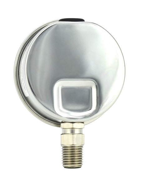 2" Pressure Gauge, Stainless Steel Case, Chrome Plated Brass Connection, Lqiuid Filled, 0-60 psi/kPa, Lower Mount 1/4" NPT - Click Image to Close