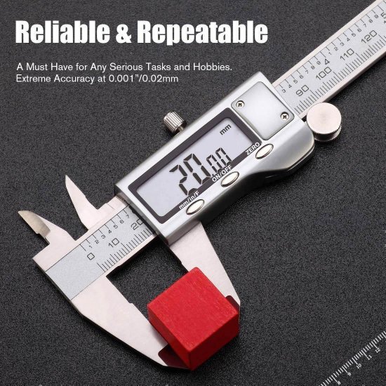 Stainless Steel Inch/MM/Fractions, Electronic Vernier Calipers Gauge for Woodworking Jewelry - Click Image to Close