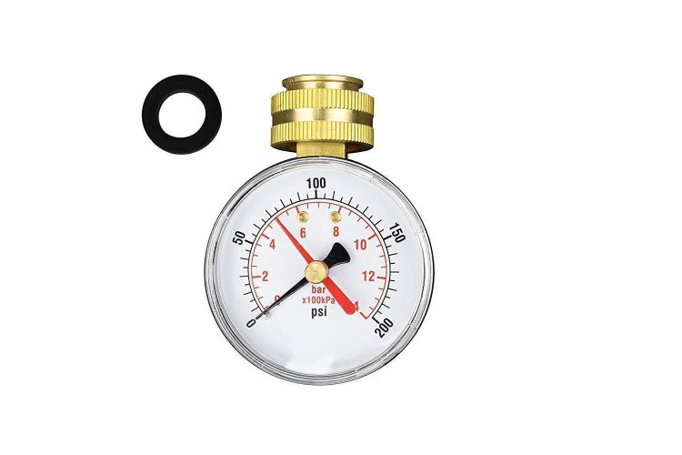 2-1/2" Pressure Gauge,Water Pressure Test Gauge, 3/4" Female Hose Thread, 0-200 PSI with Red Pointer - Click Image to Close