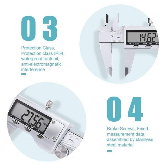 Stainless Steel Caliper 150mm/0-6 inch Measuring Tools with Extra-Large LCD Screen - Click Image to Close