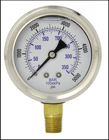 2.5" DIAL DISPLAY, STAINLESS STEEL CASE, BRASS INTERNALS, 1/4 MALE NPT LOWER MOUNT CONNECTION, - Click Image to Close