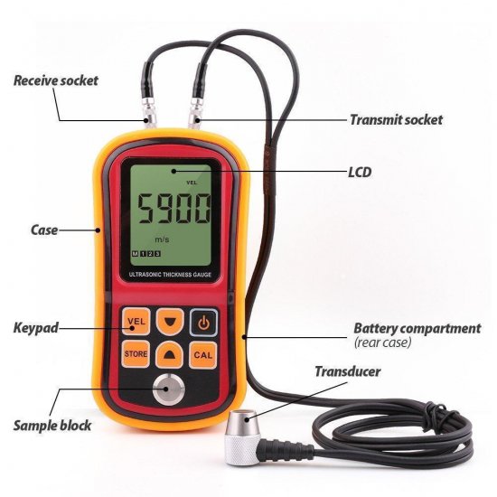 Digital Ultrasonic Thickness Gauge Tester Meter, Range 1.2-220mm, with Hard Storage Box - Click Image to Close