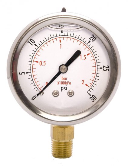 2-1/2" Oil Filled Pressure Gauge - Stainless Steel Case, Brass, 1/4" NPT - Click Image to Close