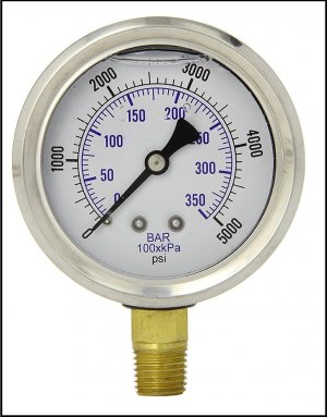 2.5" DIAL DISPLAY, STAINLESS STEEL CASE, BRASS INTERNALS, 1/4 MALE NPT LOWER MOUNT CONNECTION,