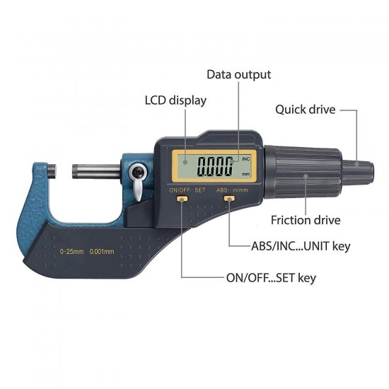 Digital Outside Micrometer 0-1" Electronic Micrometer Inch/Metric Diameter Caliper - Click Image to Close