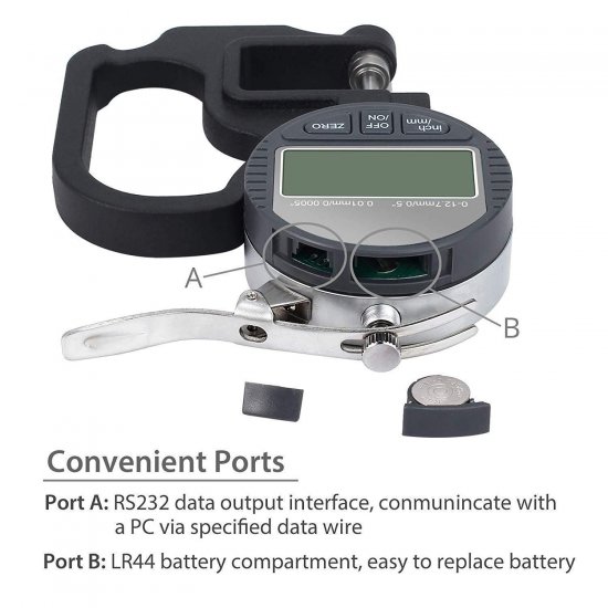 Digital Thickness Gauge 0.5 inch/12.7mm, 0.0005"/0.01mm, Thickness Meter Precise Electronic Micrometer with LCD Display - Click Image to Close