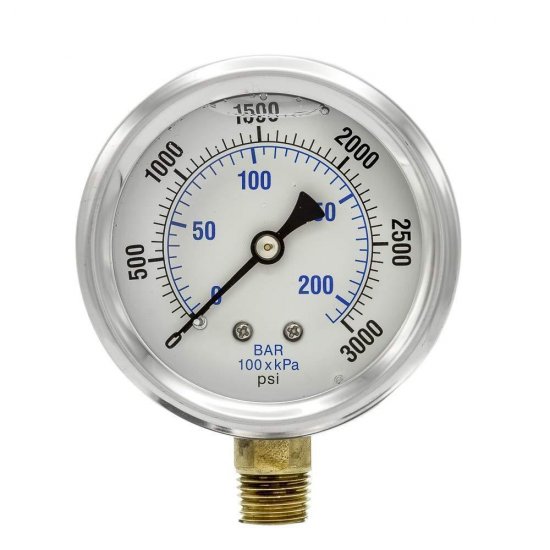 Glycerin Filled Industrial Bottom Mount Pressure Gauge with Stainless Steel Case - Click Image to Close