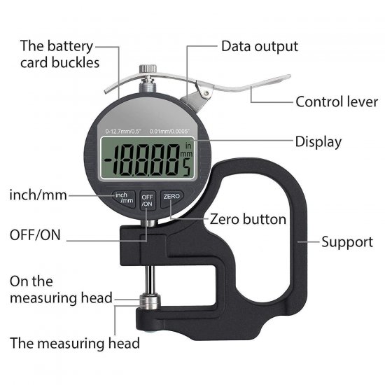 Digital Thickness Gauge 0.5 inch/12.7mm, 0.0005"/0.01mm, Thickness Meter Precise Electronic Micrometer with LCD Display - Click Image to Close