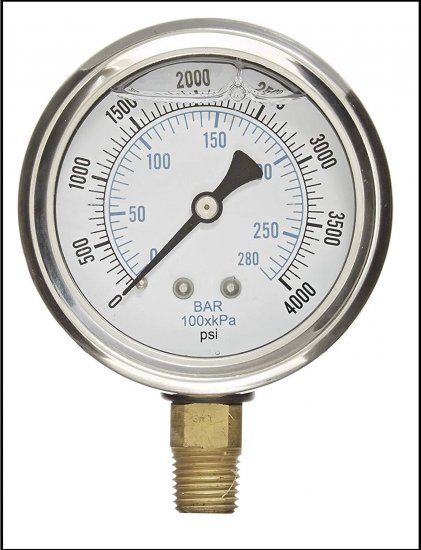 PRESSURE GAUGE, 2.5" DIAL DISPLAY, STAINLESS STEEL CASE, BRASS INTERNALS, 1/4 MALE NPT - Click Image to Close